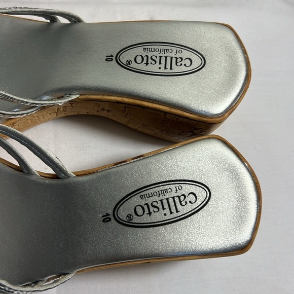 PRE0WNED CALLISTO OF CALIFORNIA SILVER WEDGE SANDALS WOMAN SIZE EUR 40 US 9.5 - Picture 2 of 7